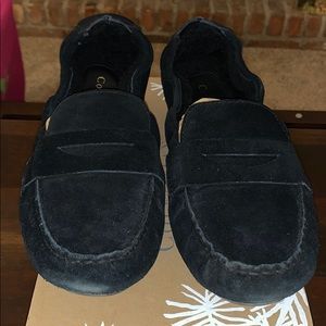 Black Suede Flats with Soft Fue Fur Inside